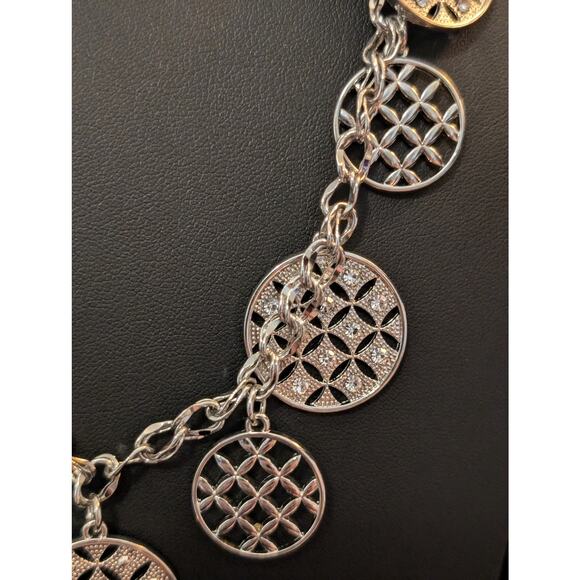 Charter Club Silver Tone Rhinestone Disk Charm Necklace & Matching Bracelet - Picture 7 of 11